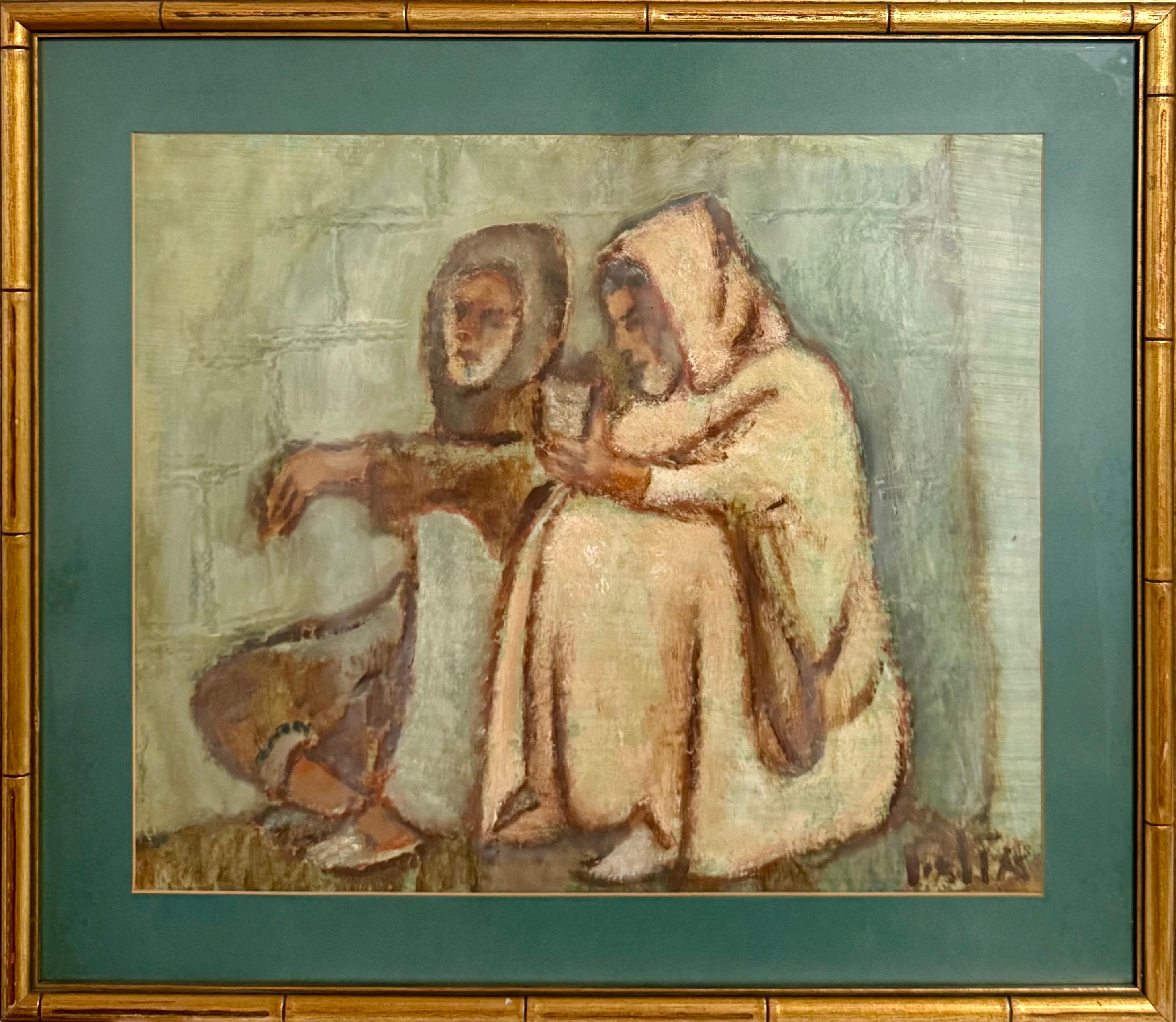 Middle Eastern Men Oil Painting Austrian Israeli Modernist Tel Aviv Museum