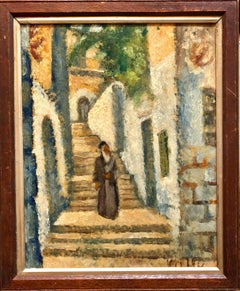 Vintage Rabbi in Jerusalem Modernist Israeli Judaica Oil Painting Arie Alweil Viennese 