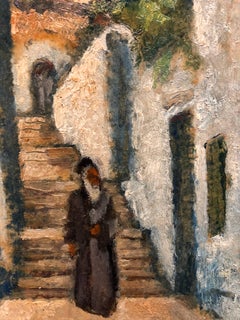 Rabbi in Jerusalem Modernist Israeli Judaica Oil Painting Arie Alweil Viennese