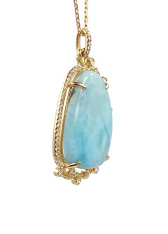 Arieh Free-Form Larimar Asymmetrical Halo Pendant Necklace 18 Karat Gold OOAK
