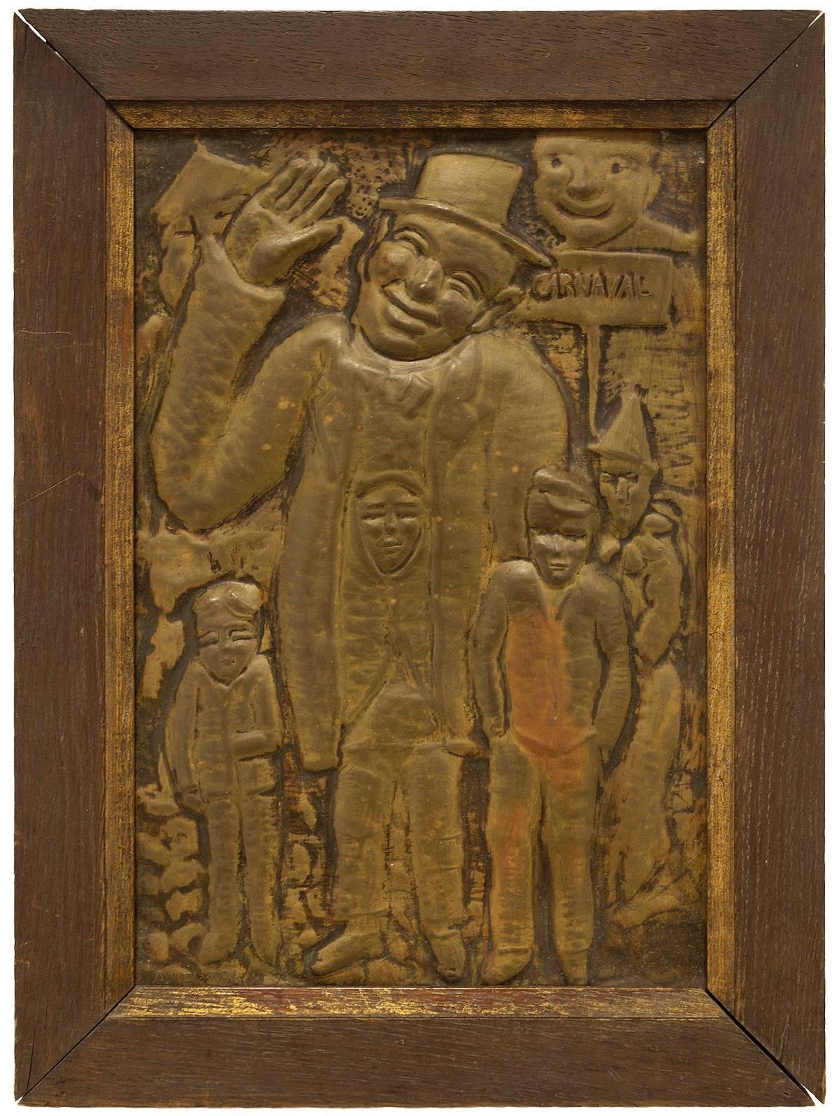 Arieh Merzer Figurative Sculpture – Carnavale, Avant Garde Carricature Plaque, Paris