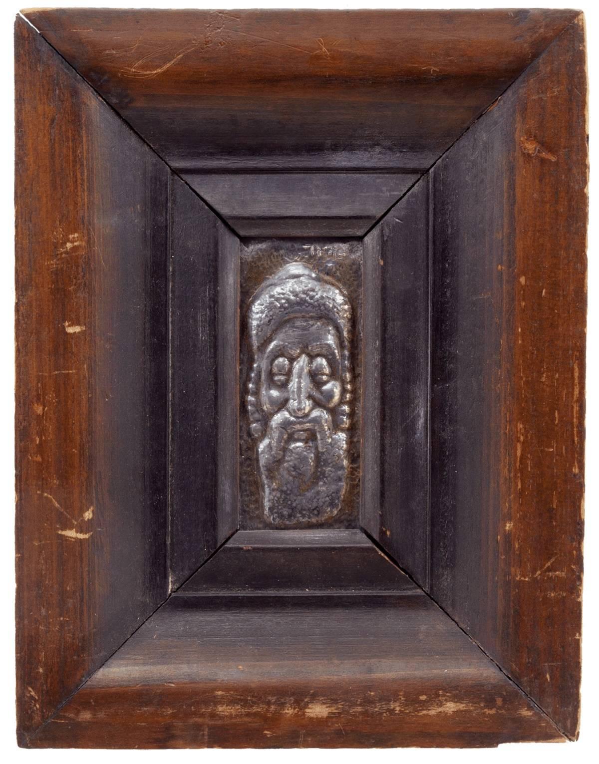 Arieh Merzer Figurative Sculpture - Jerusalem Rabbi, Repousse Sculpture Relief Plaque Israeli Judaica