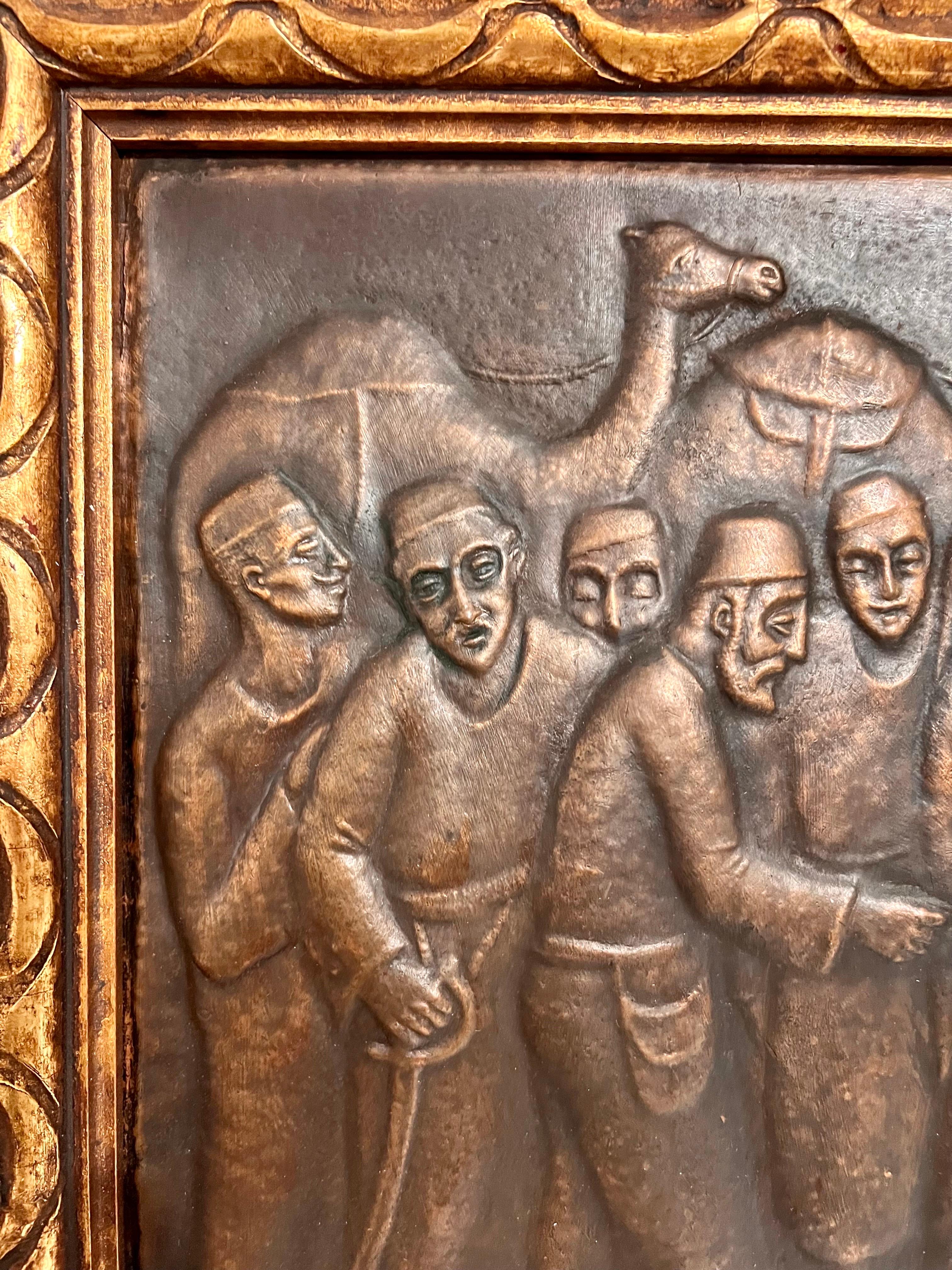 Large Judaica Copper Repousse Sculpture Relief Plaque Arie Merzer Bezalel Era For Sale 2