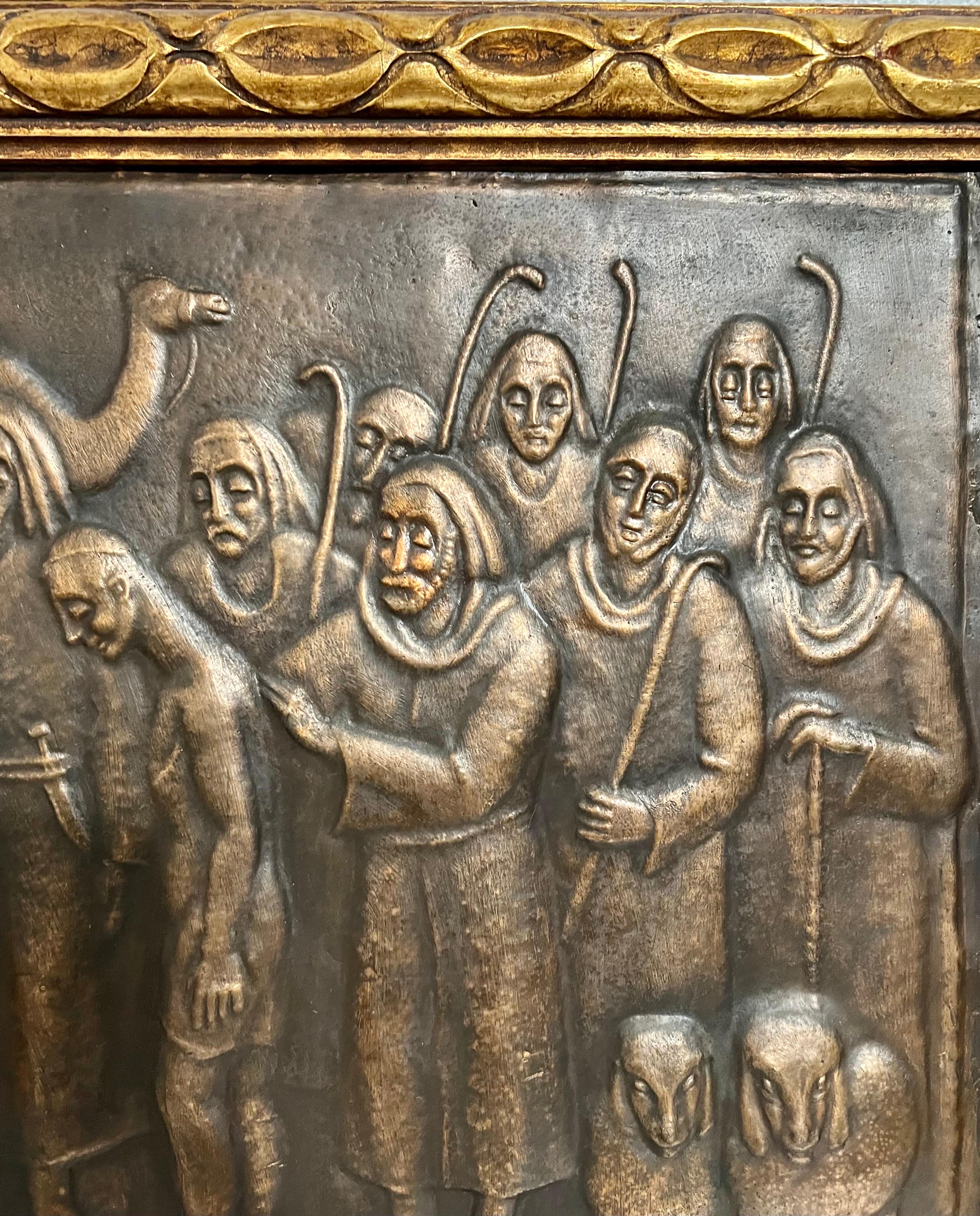 Grande sculpture judaïque en cuivre repoussé en relief de l'époque Arie Merzer Bezalel en vente 6