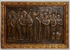 Large Judaica Copper Repousse Sculpture Relief Plaque Arie Merzer Bezalel Era