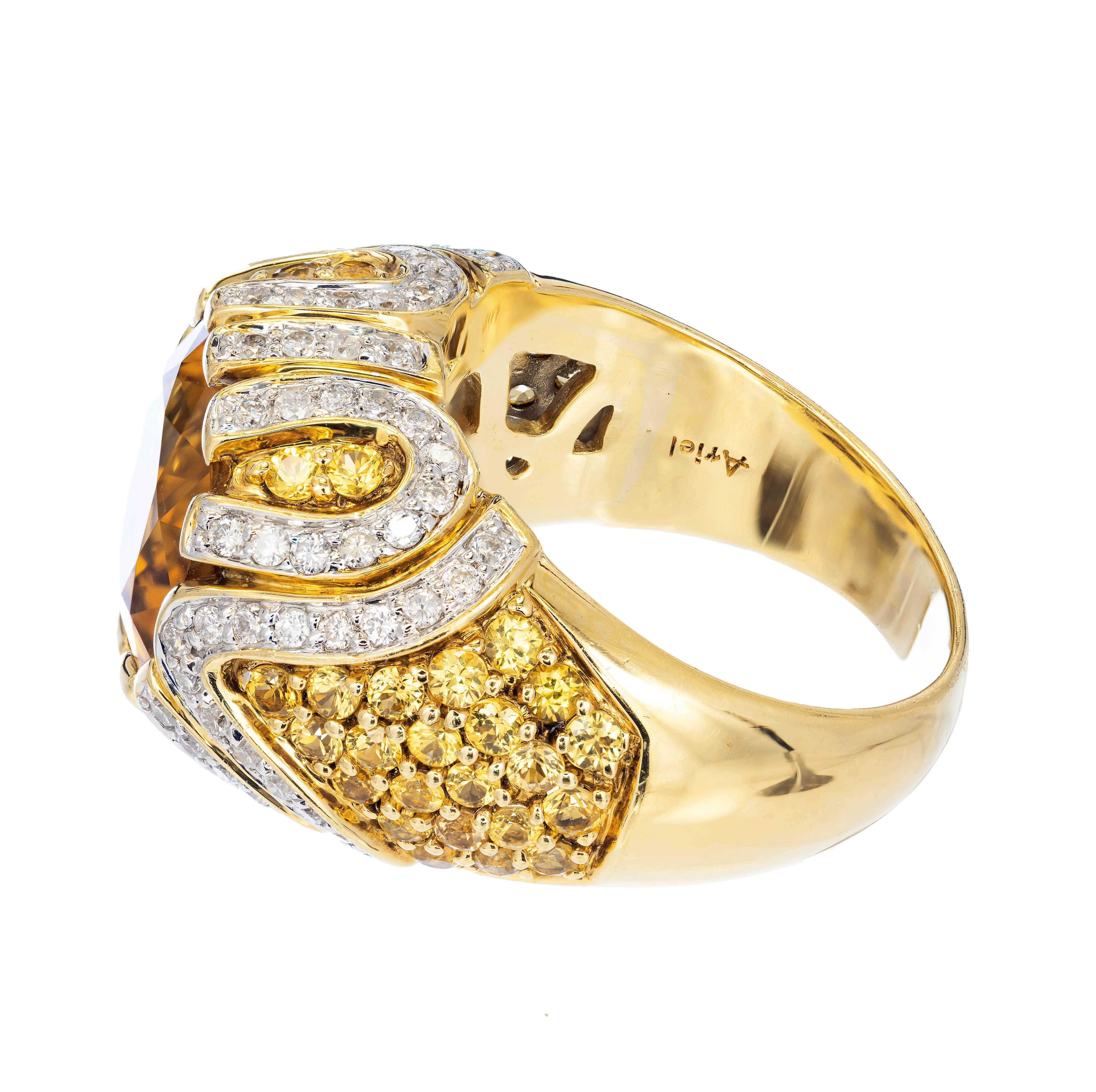 Women's Ariel 8.88 Carat Orange Citrine Sapphire Diamond Gold Raised Dome Cocktail Ring