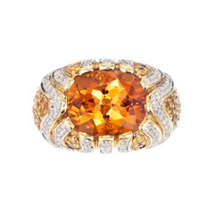 Ariel 8.88 Carat Orange Citrine Sapphire Diamond Gold Raised Dome Cocktail Ring