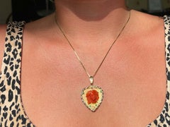 Ariel Carved Red Coral Emerald Shell Necklace Solid 14K Yellow Gold