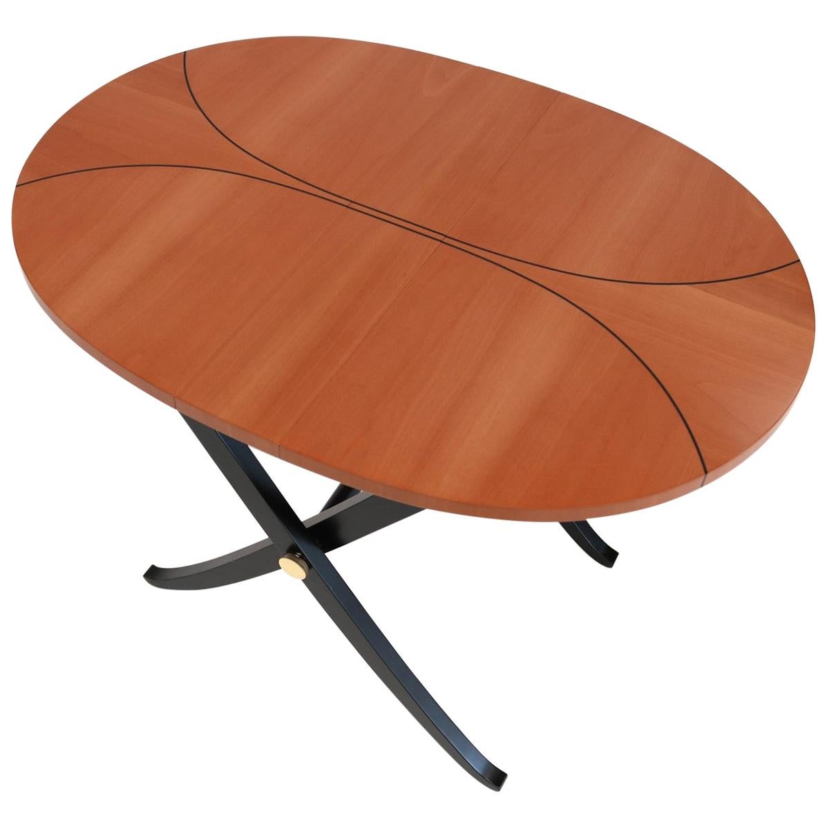 Ariel Ebony Inlaid oval foldable coffee contemporary Table by Giordano Viganò For Sale