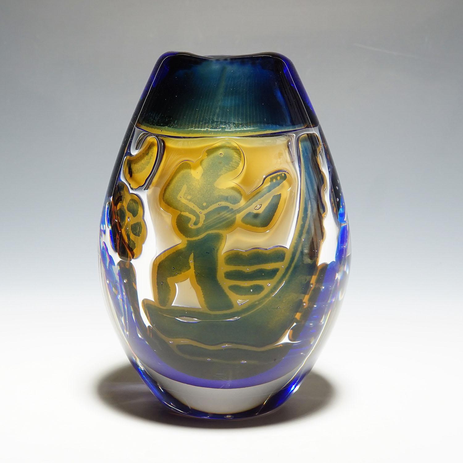 Svedese Vaso Ariel 'Gondoliere' di Edvin Oehrstroem per Orrefors, Svezia, 1962 in vendita
