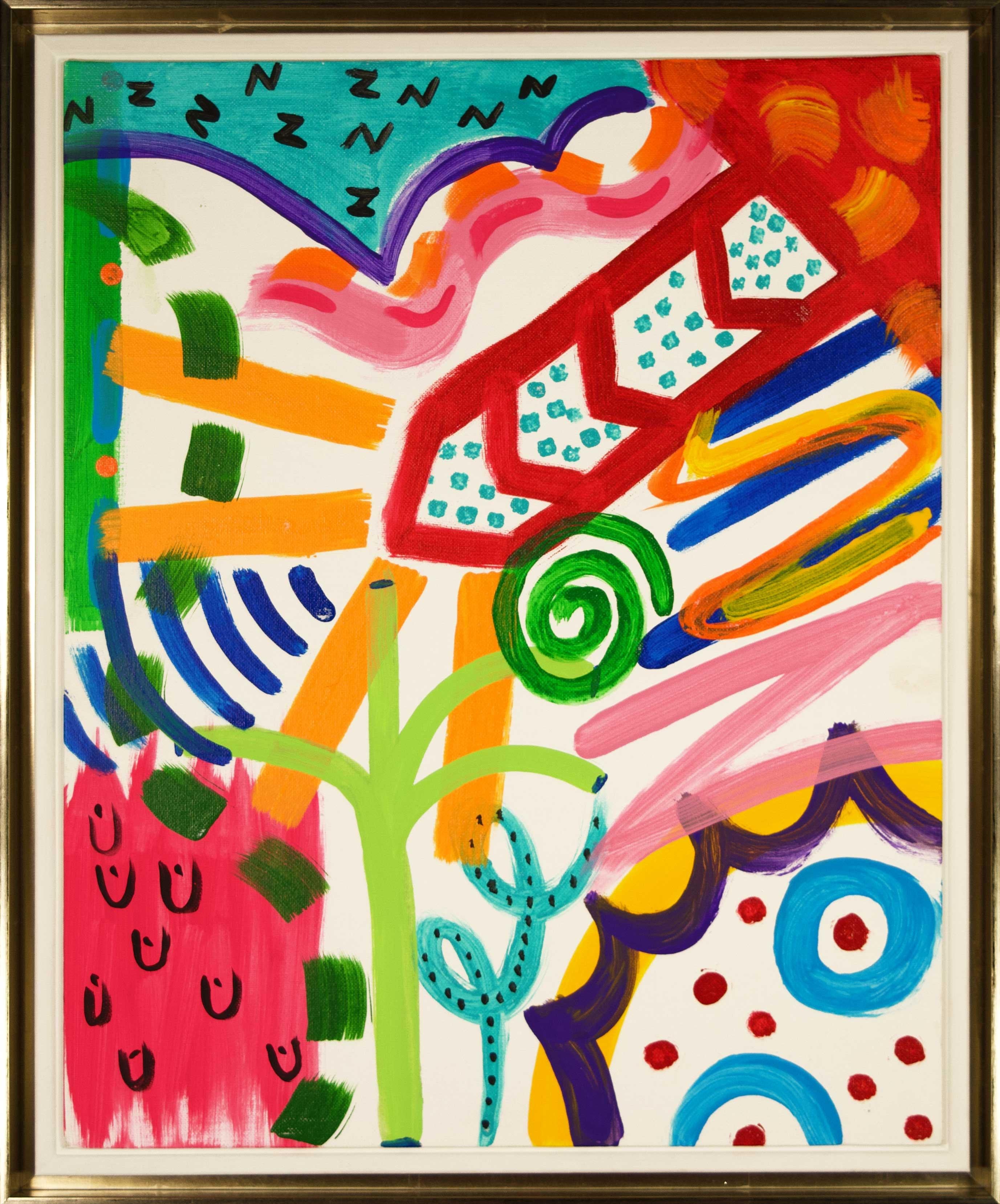Faisant partie de la série "The Chaos of My Mind" de l'artiste, le tableau "Doomsday" d'Ariel McClearin est une œuvre originale signée réalisée à l'acrylique sur carton entoilé. Combinant les teintes richement saturées du Pop Art avec le mouvement