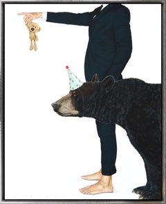 "All The Way Home" Realistic Metaphoric Painting of Man & Bear with Stuffed Toy