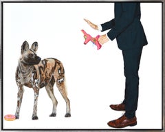 "The Dilemma: To Indulge or Not To Indulge" Realistic Painting of Man with Hyena