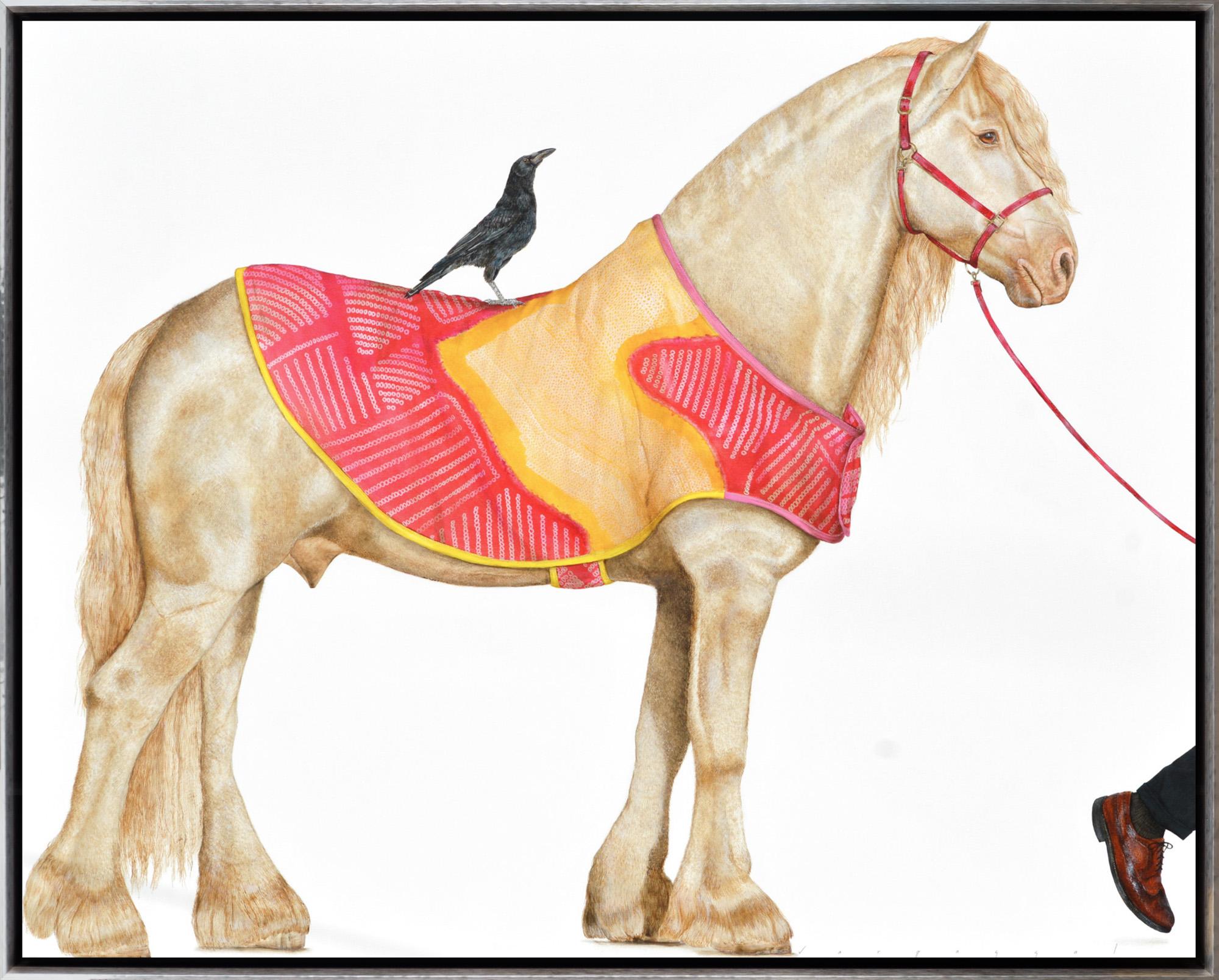 Peinture à l'acrylique sur toile « The Path Is Made By Walking » représentant un cheval hyperréaliste