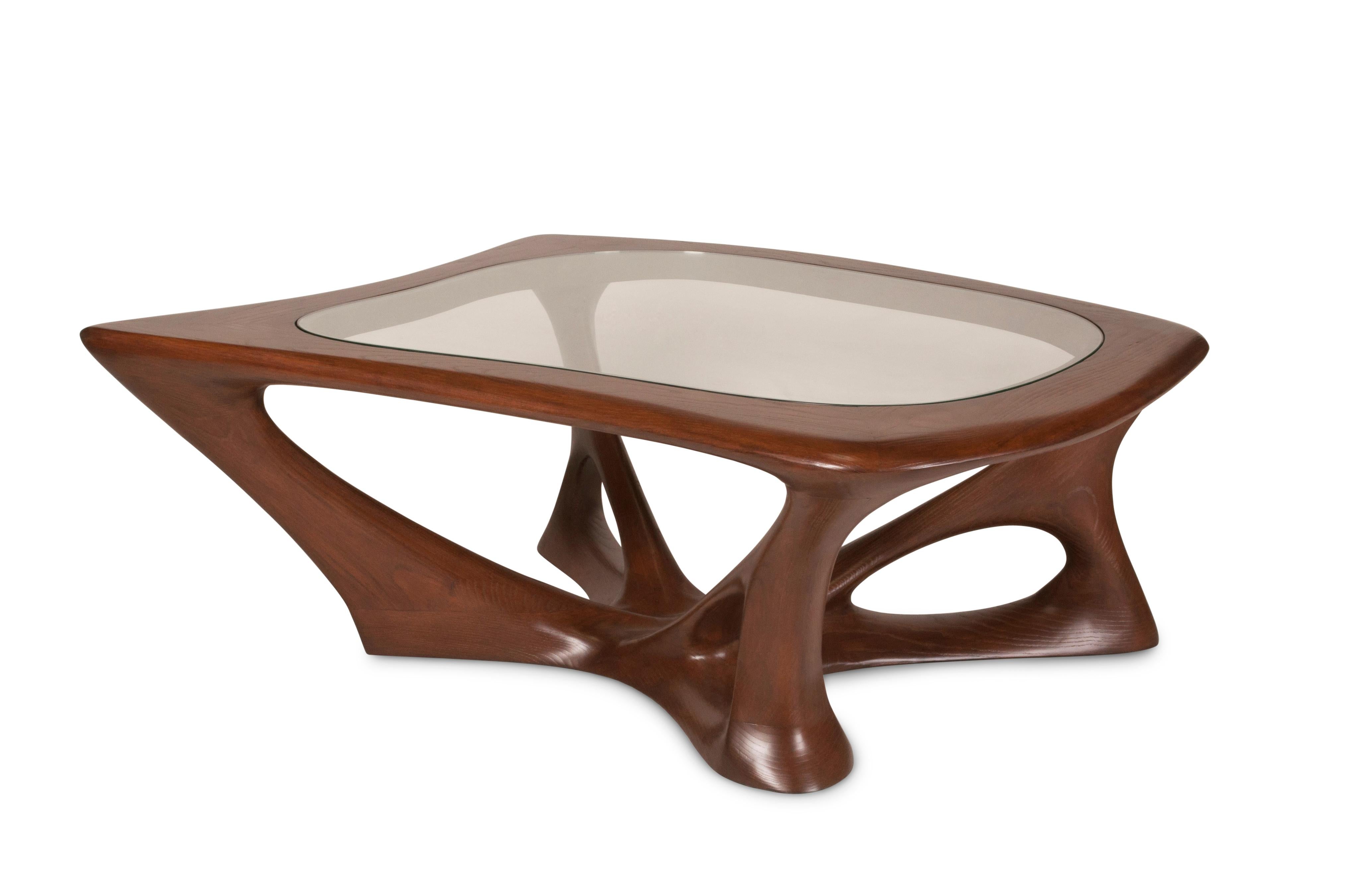 Organic Modern Ariella Coffee Table, Solid Wood, Walnut Stained For Sale