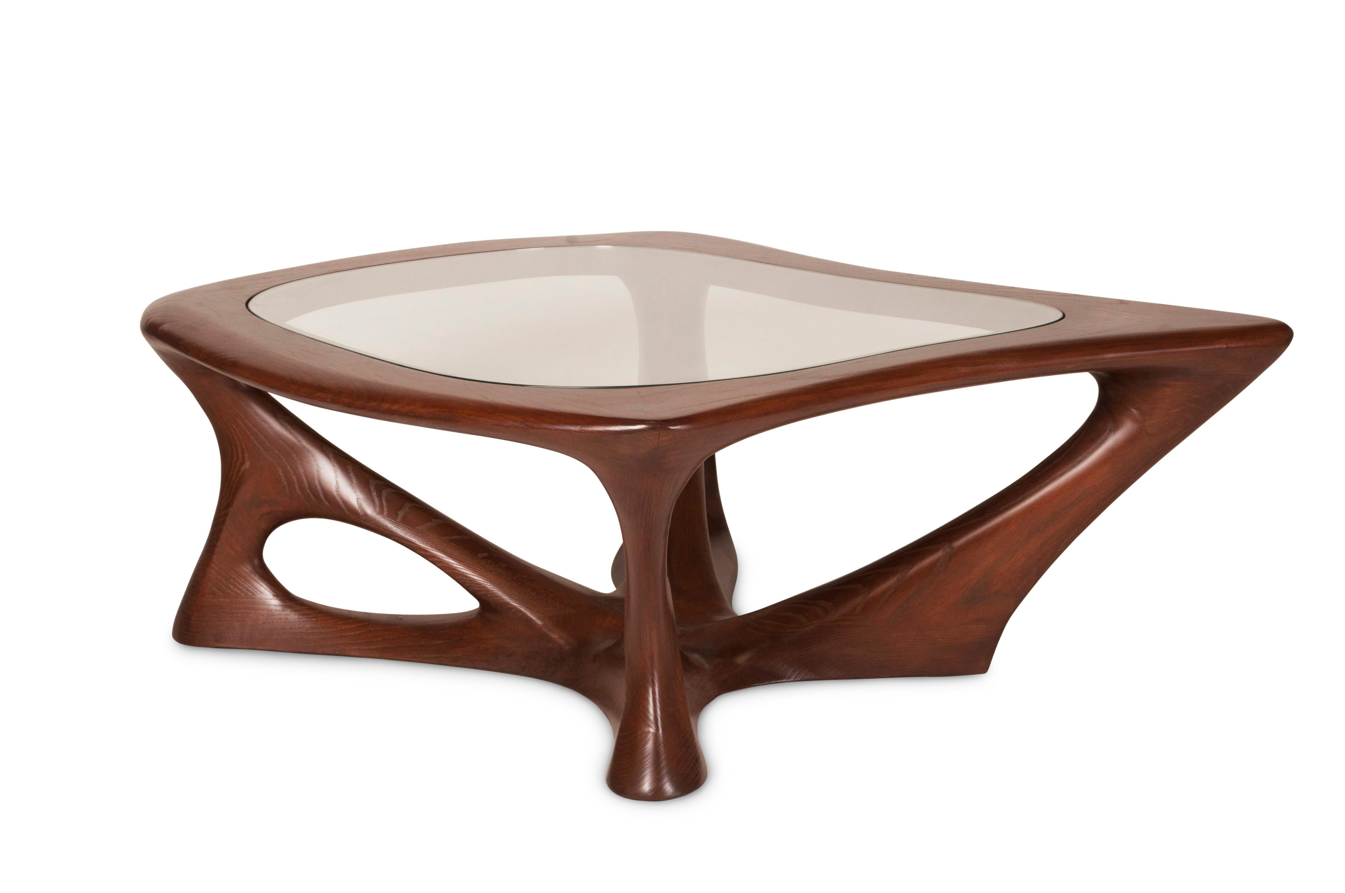 Contemporary Ariella Coffee Table, Solid Wood, Walnut Stained For Sale