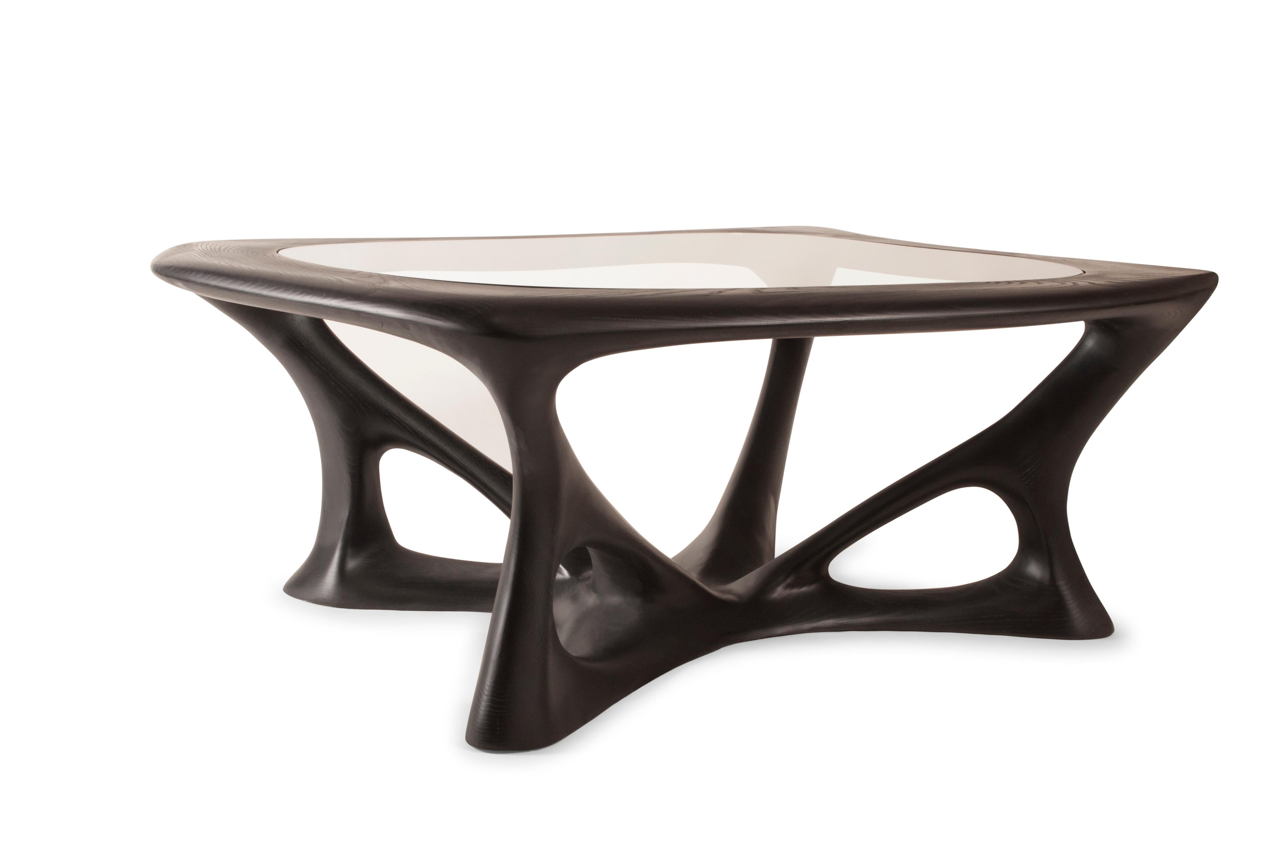 Ariella Coffee Table with Glass Top Ebony stain on Ash wood In New Condition For Sale In Los Angeles, CA