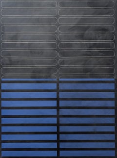 Arielle Zamora "Blue Nocturne" pittura ad olio, composto per giunzioni, cera a freddo su pannello