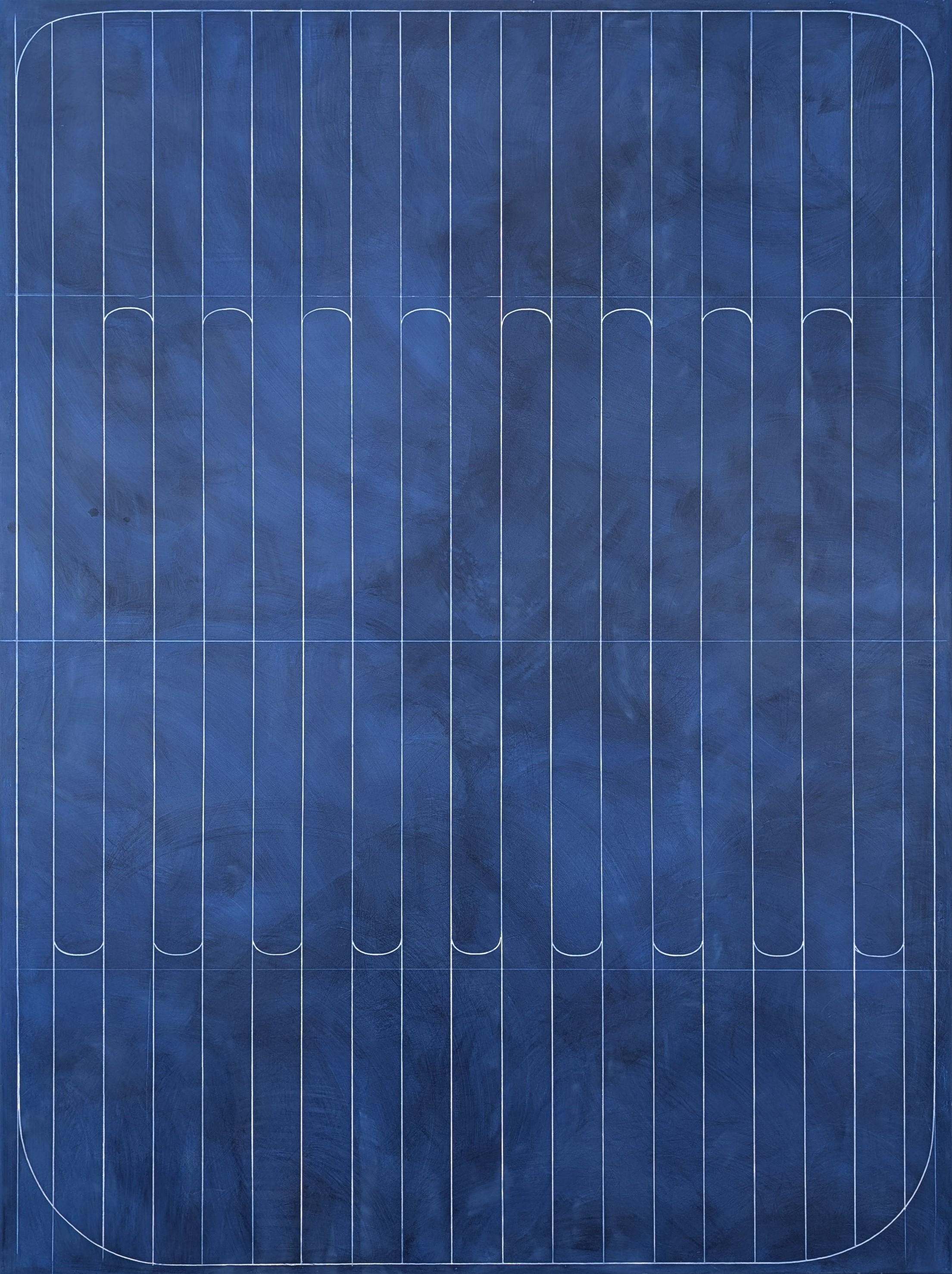 Abstract Painting di Arielle Zamora - "Blue Laps" 2025 Olio, composto per fughe, cera a freddo su pannello