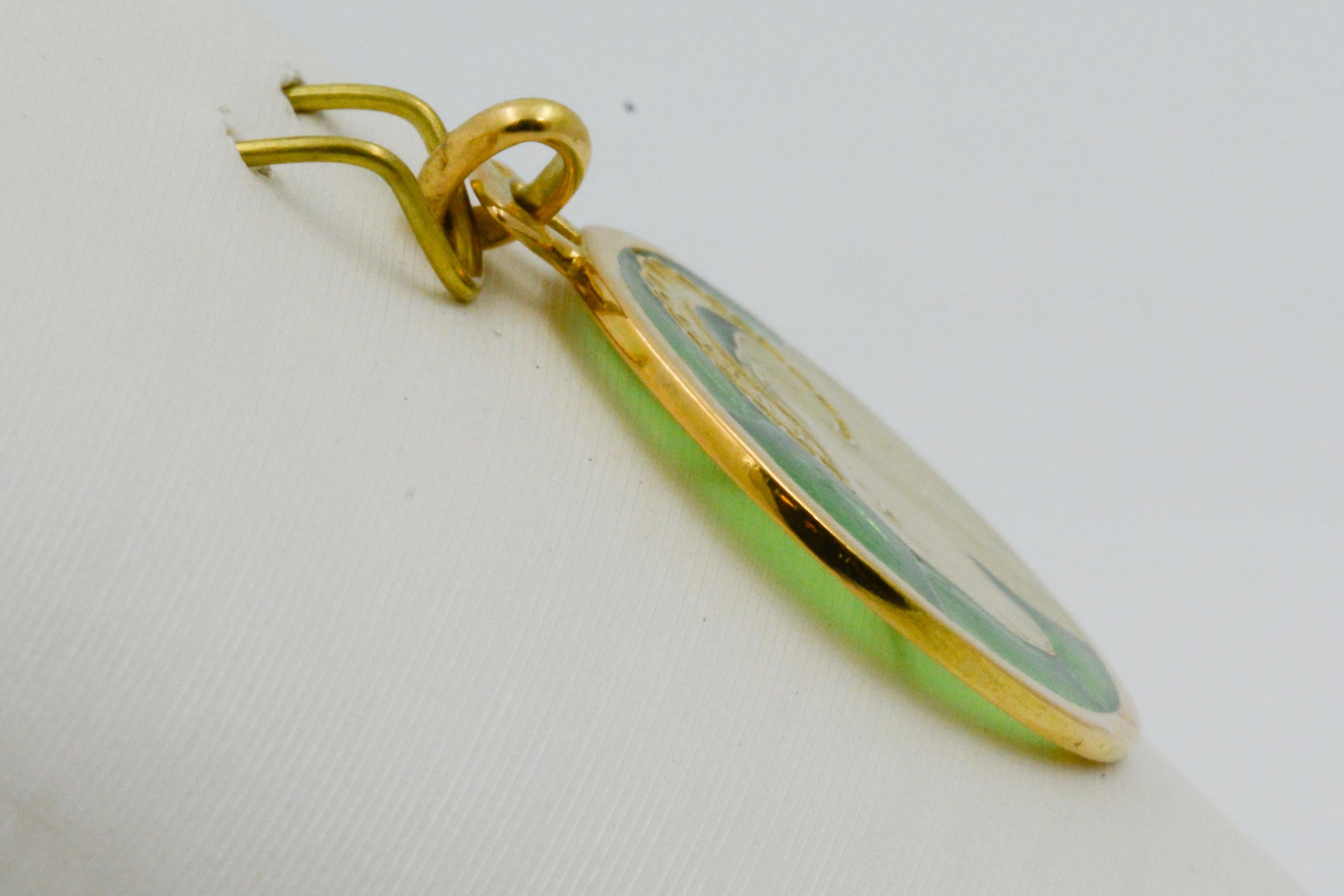 Aries 18 Karat Yellow Gold Plique a Jour Glass Enamel Pendant In New Condition In Dallas, TX