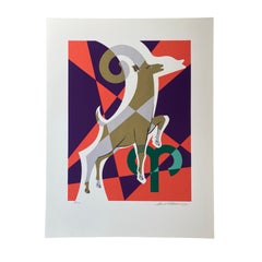 Aries 3/21 - 4/19 Vintage Cubist Zodiac Modern Art Orig Silkscreen S/N Rare