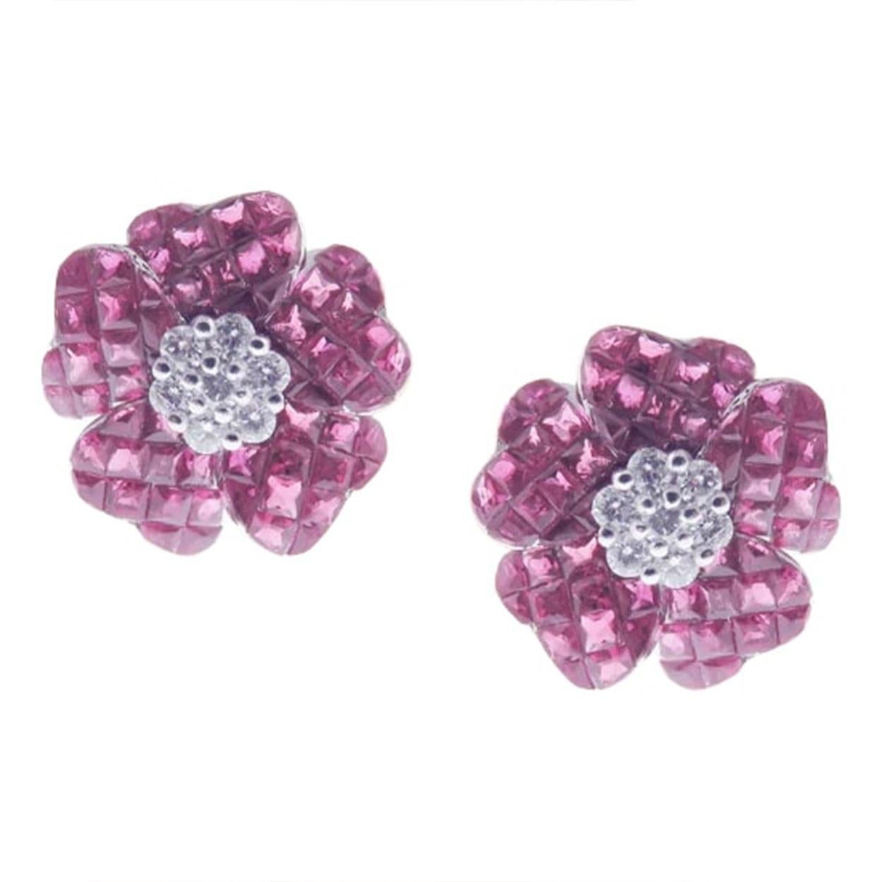 Modern Aries Calm Ruby Floral-5 Bloom Earring For Sale