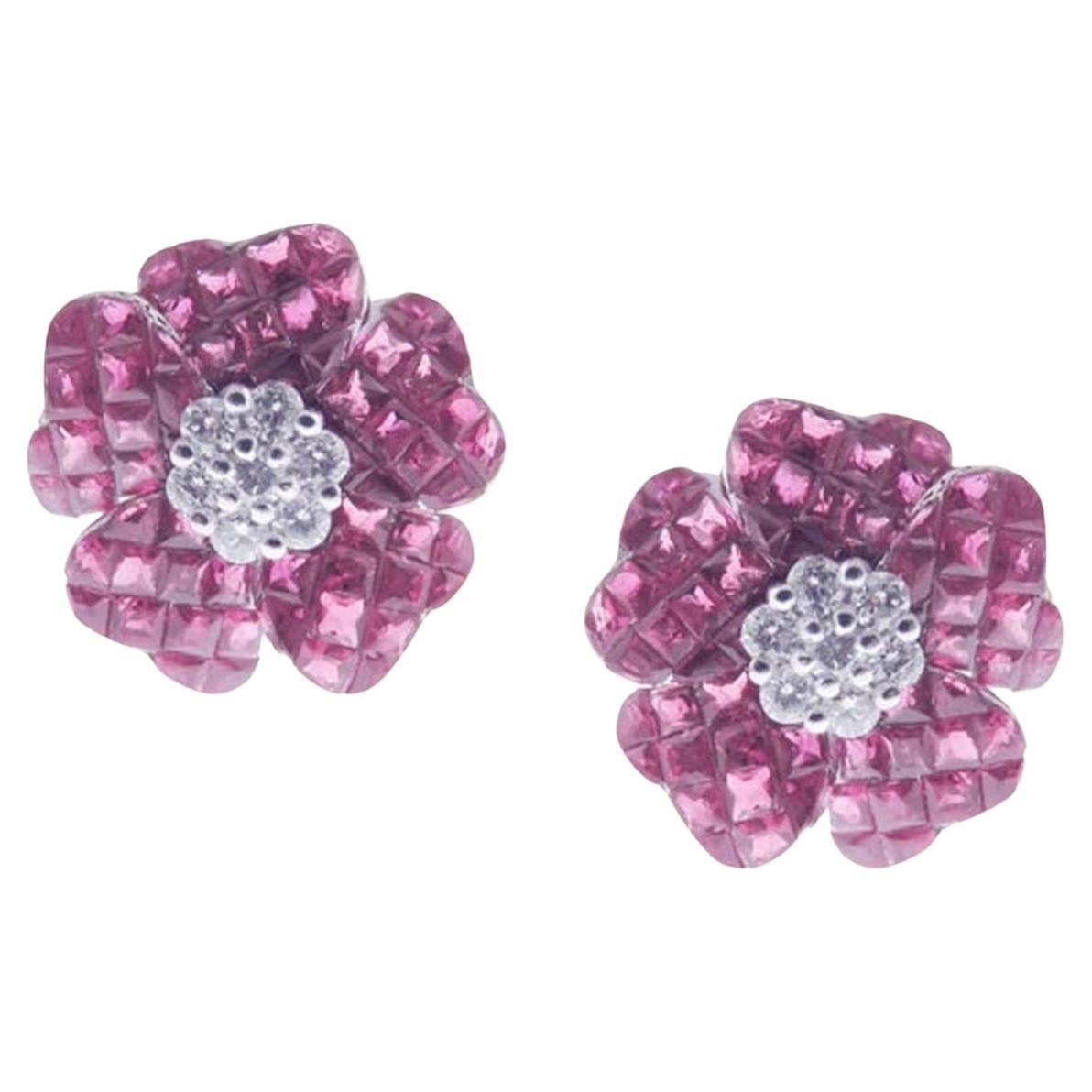 Aries Calm Ruby Floral-5 Bloom Earring For Sale