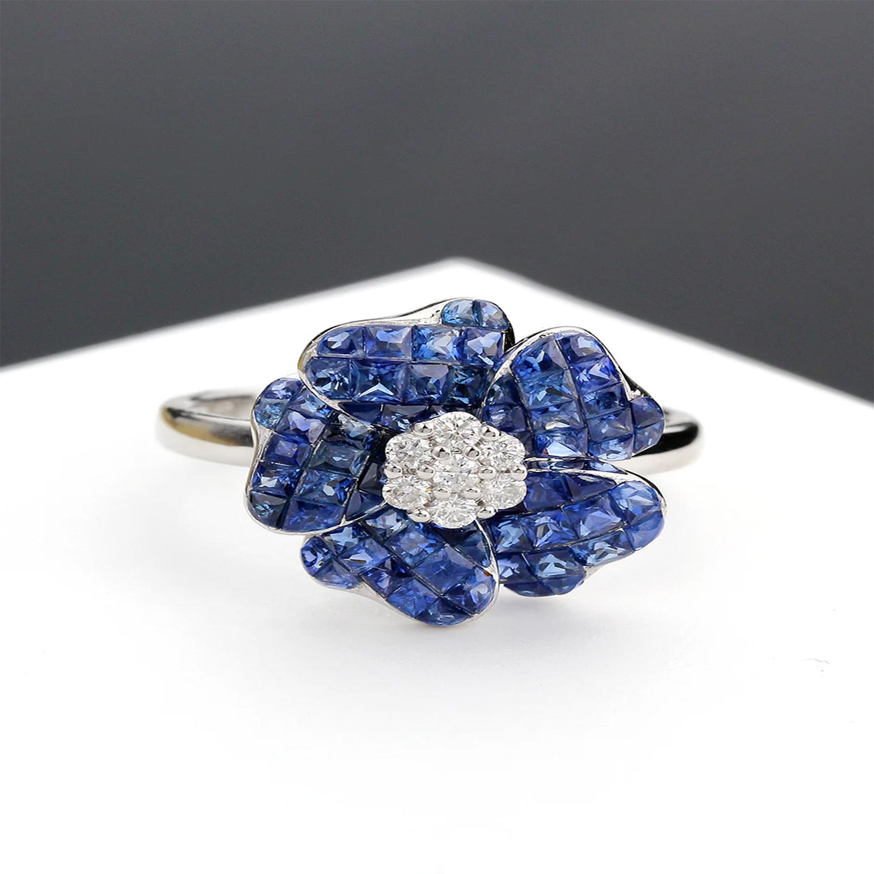 For Sale:  Aries Calm Sapphire Floral-5 Bloom Ring 2