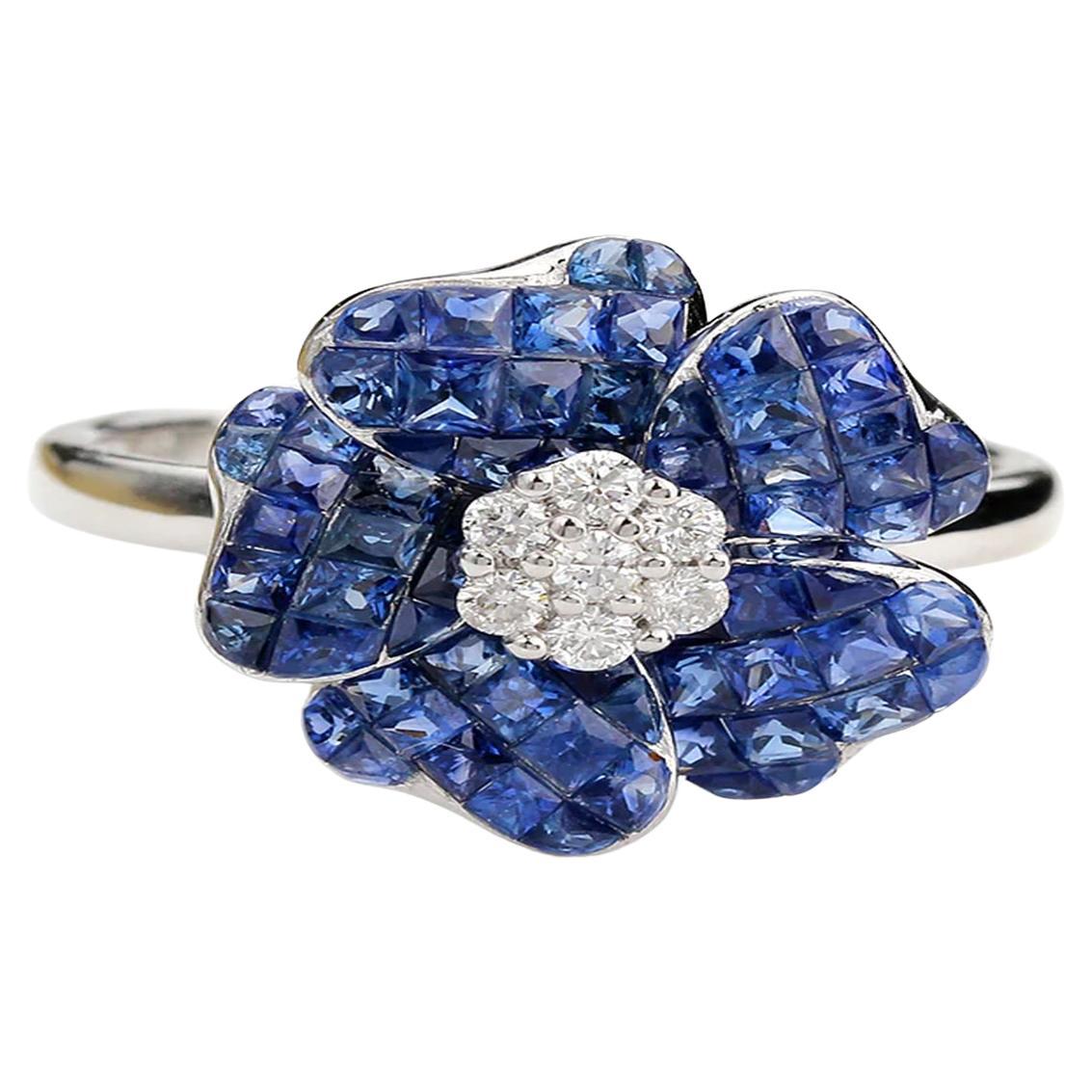 For Sale:  Aries Calm Sapphire Floral-5 Bloom Ring