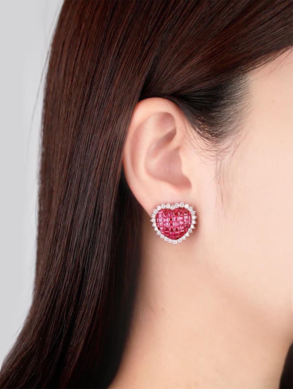 Aries Firey-S Ruby Heart Earrings In New Condition For Sale In Los Angeles, CA