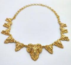 Aries Head 14 Karat Solid Gold Necklace with Diamonds