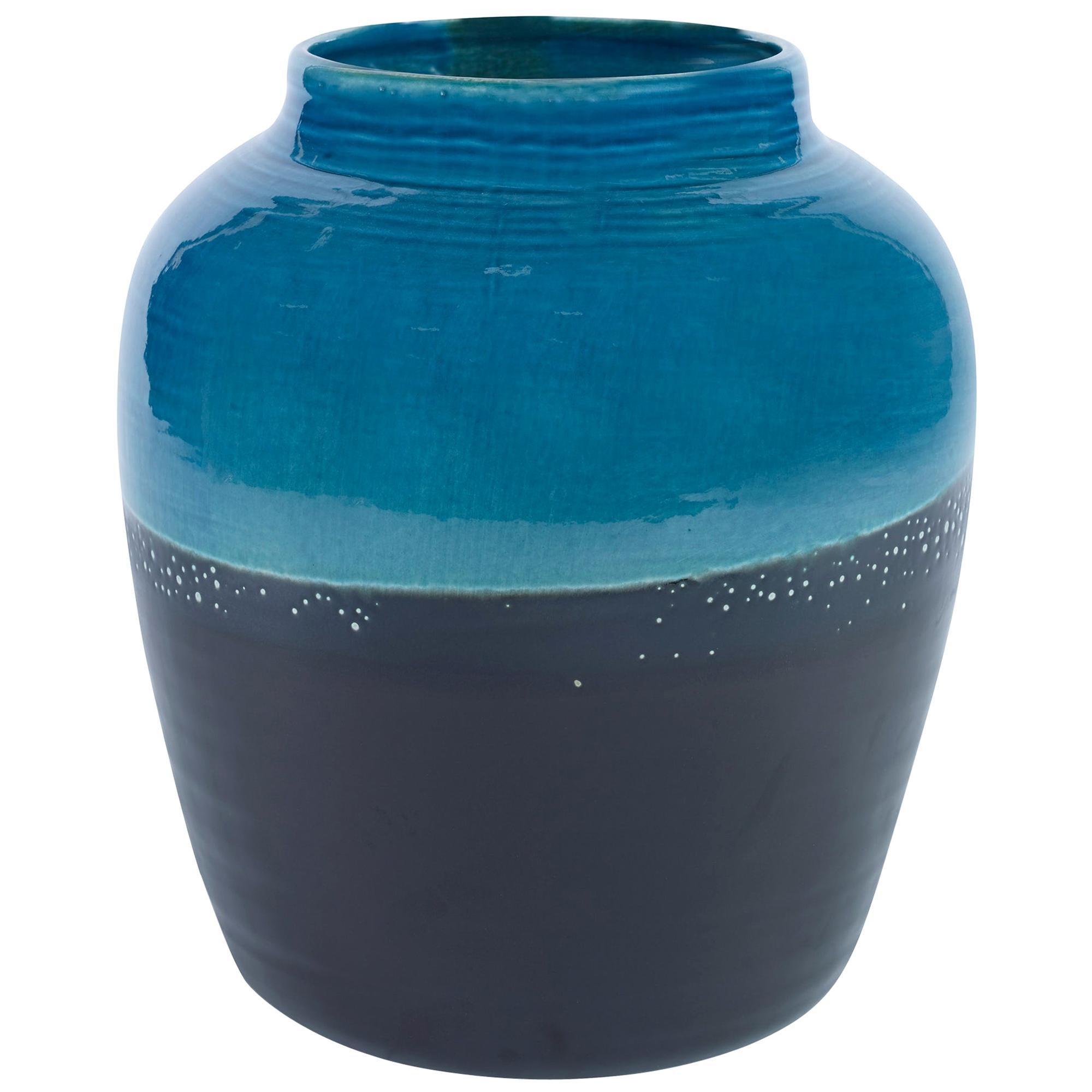 Aries Medium Vase in Black and Blue Ceramic by CuratedKravet