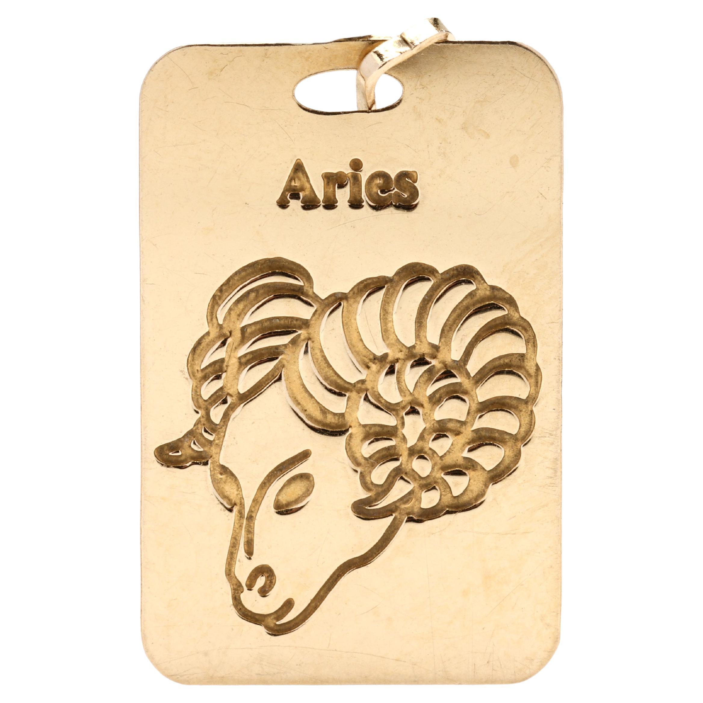 Aries Ram Gold Charm, 14k Yellow Gold, Horoscope Pendant, Length 1 Inch