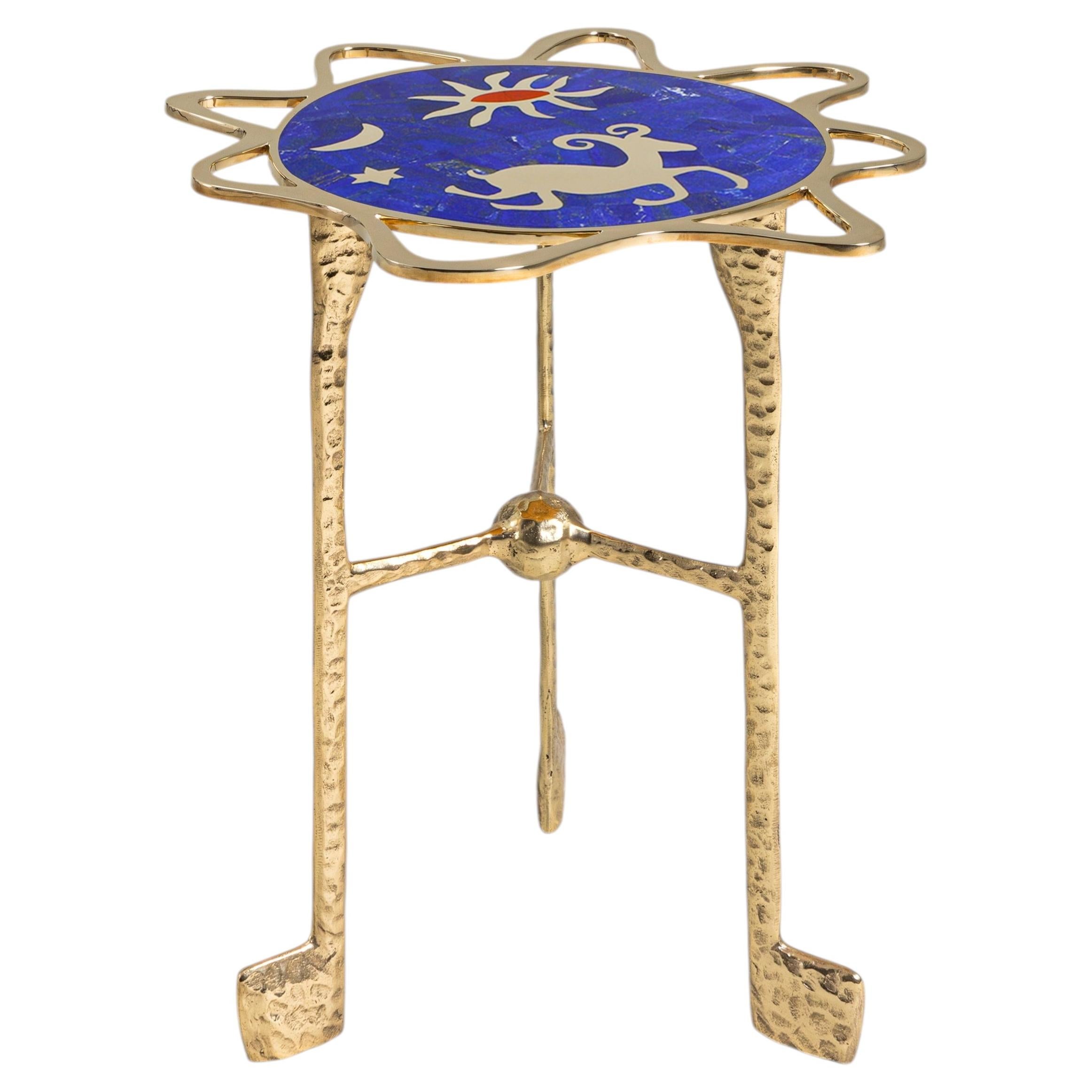 Aries Side Table in Brass with Semi Precious Stones, Viya by Vikram Goyal For Sale