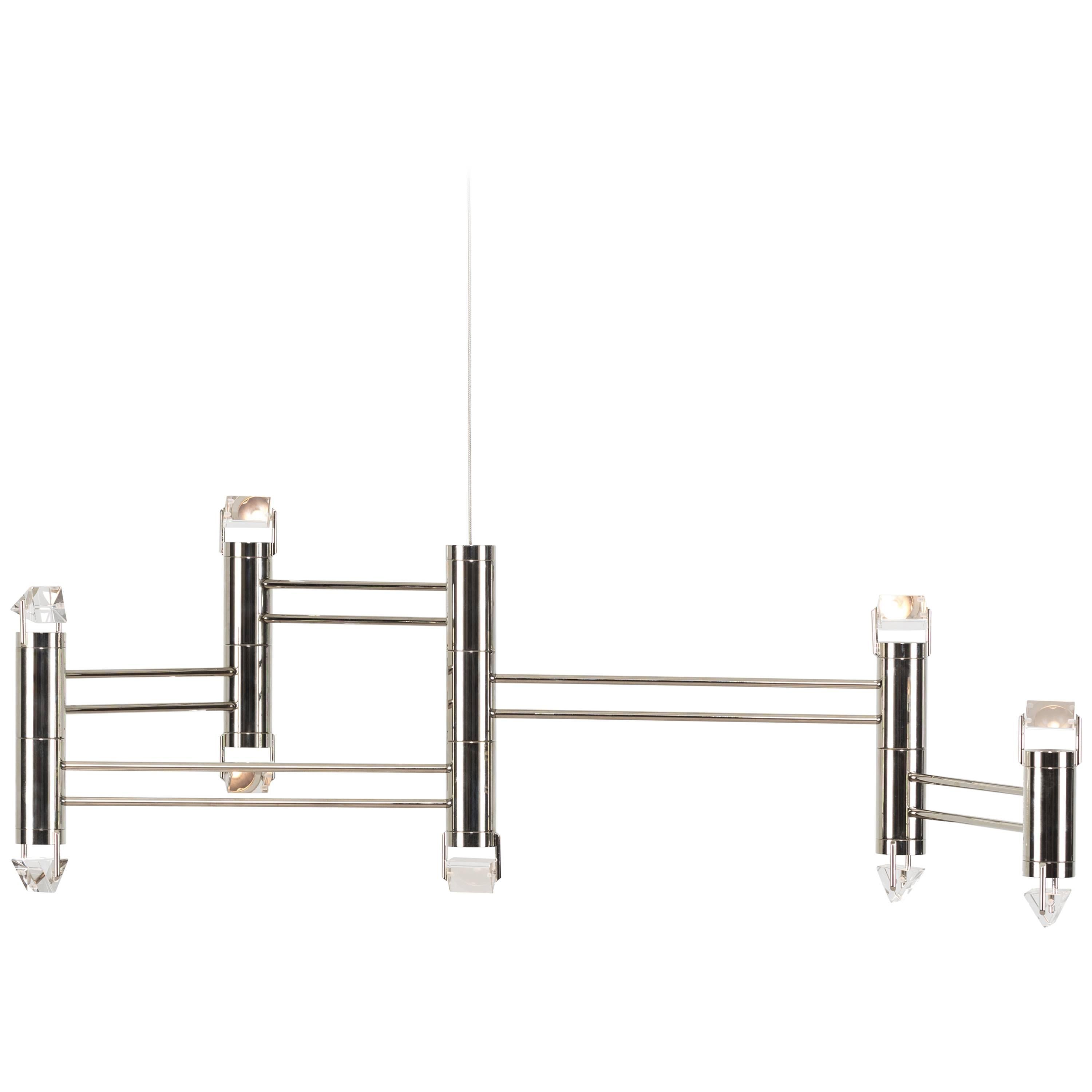 Aries V.I Chandelier in Polished Nickel with Faceted Glass and LED lights For Sale