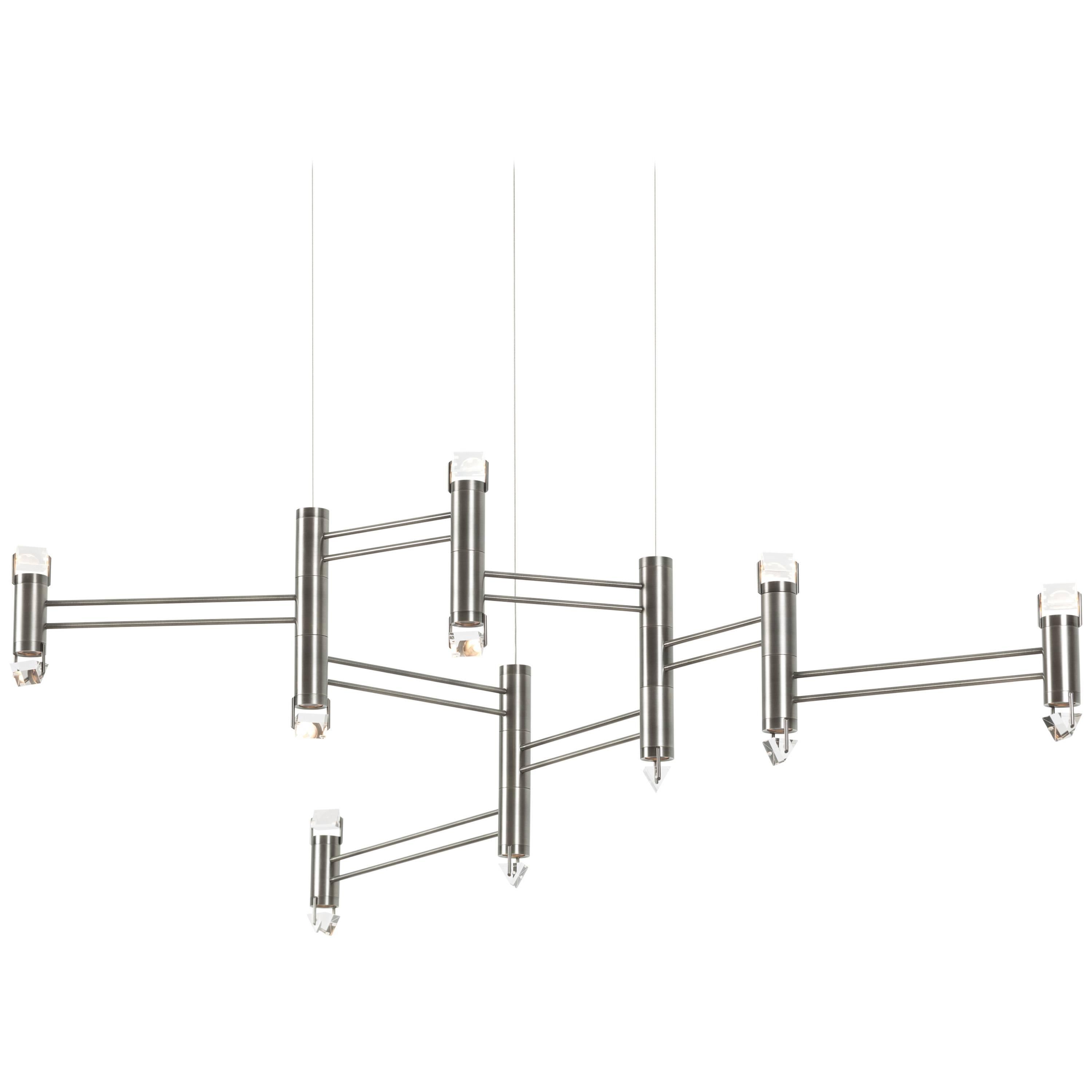 Aries VIII.I-Kronleuchter aus poliertem Nickel mit facettiertem Glas und LED-Leuchten