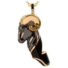 Aries Whistle Pendant Necklace, Black Enamel