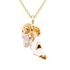 Aries Whistle Pendant Necklace, White Enamel