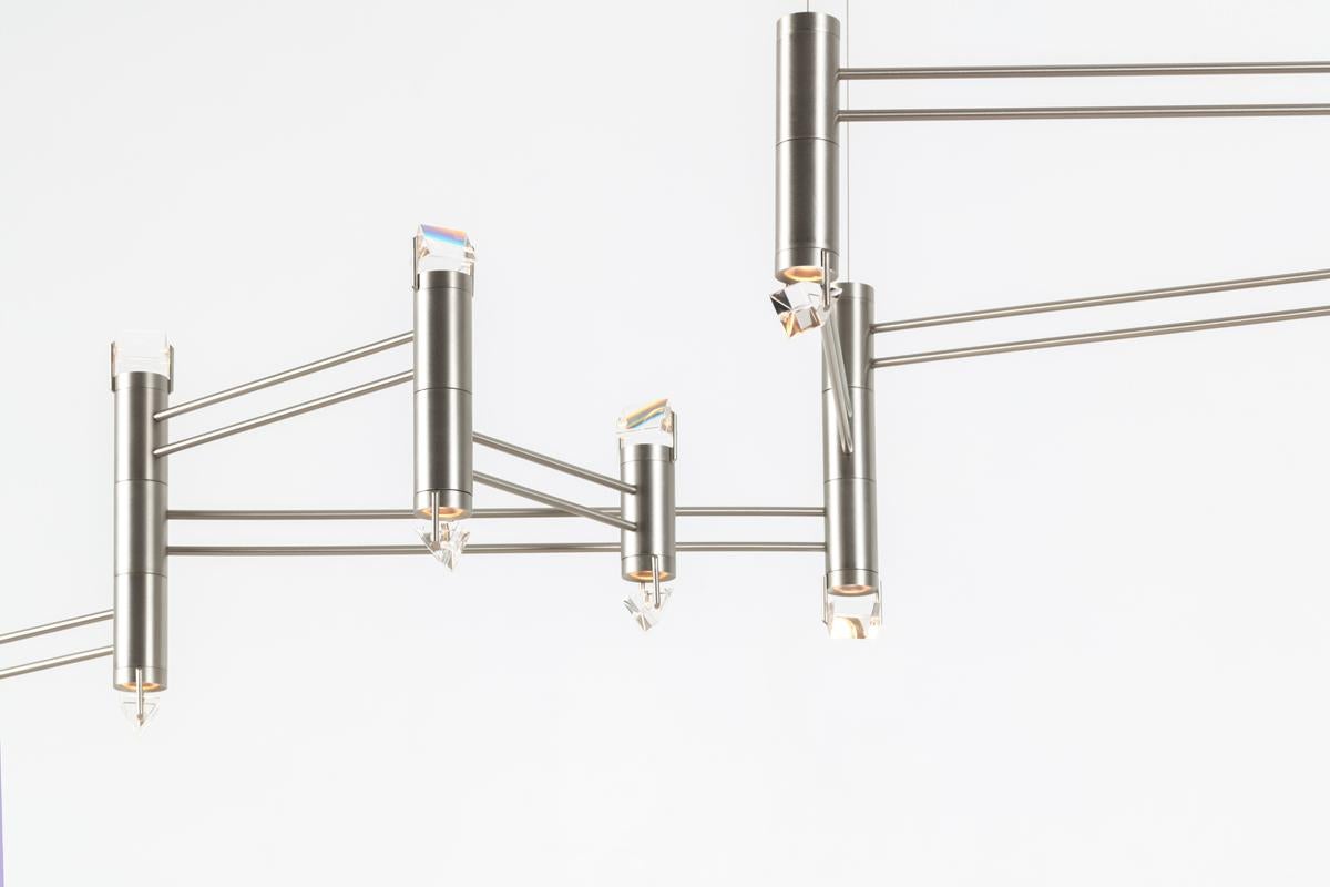 Modern Aries XI.II Chandelier in Polished Nickel with Faceted Glass and LED lights For Sale