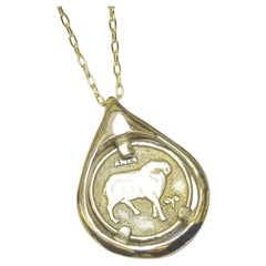 Aries Zodiac Coin Necklace & Tear Pendent, Solid 14k Gold with Birthstone