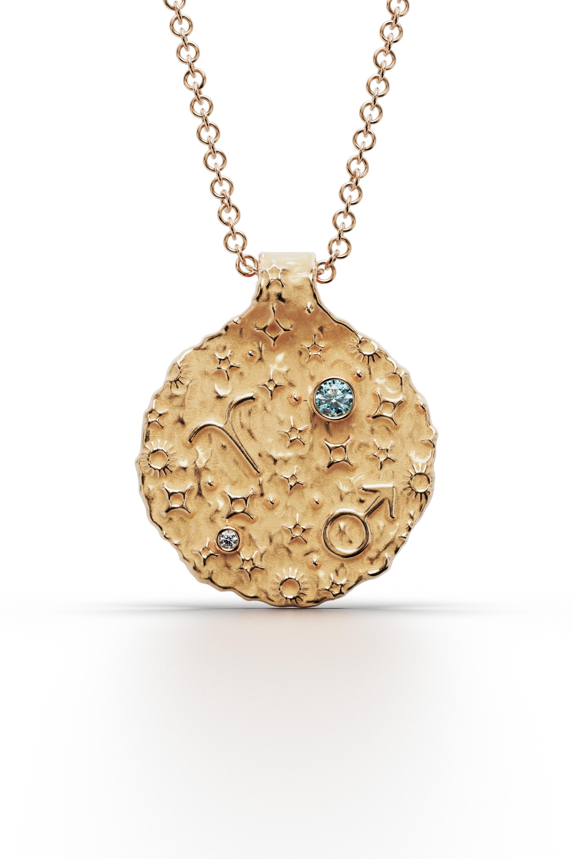 Contemporain Pendentif Zodiac Aris - Or 14K - Collier d'astrologie Oltremare Gioielli en vente