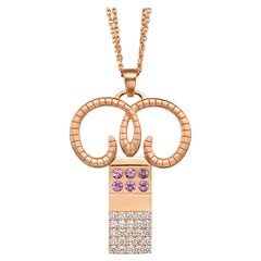 Aries Zodiac Pendant  18 K Rose Gold  25 Diamonds  6 Pink Sapphires