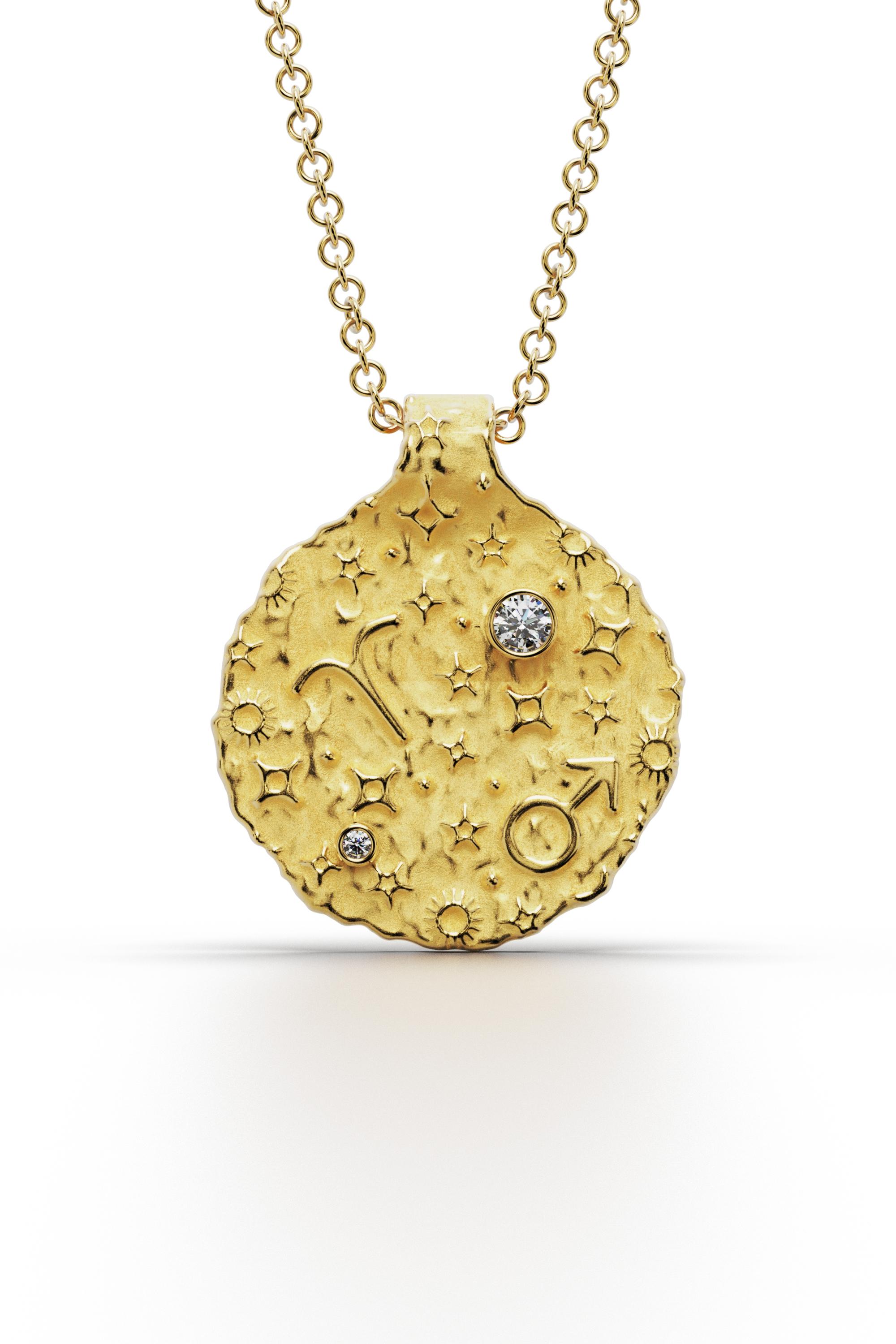Brilliant Cut Aries Zodiac Pendant –18K Gold – Astrology Necklace By Oltremare Gioielli For Sale