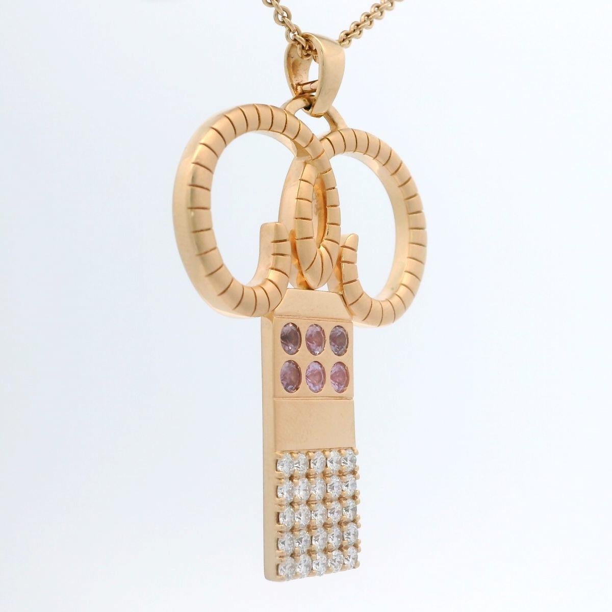 Aries Zodiac Pendant Necklace  18K Rose Gold  25 Diamonds  6 Pink Sapphires In New Condition For Sale In Pforzheim, DE
