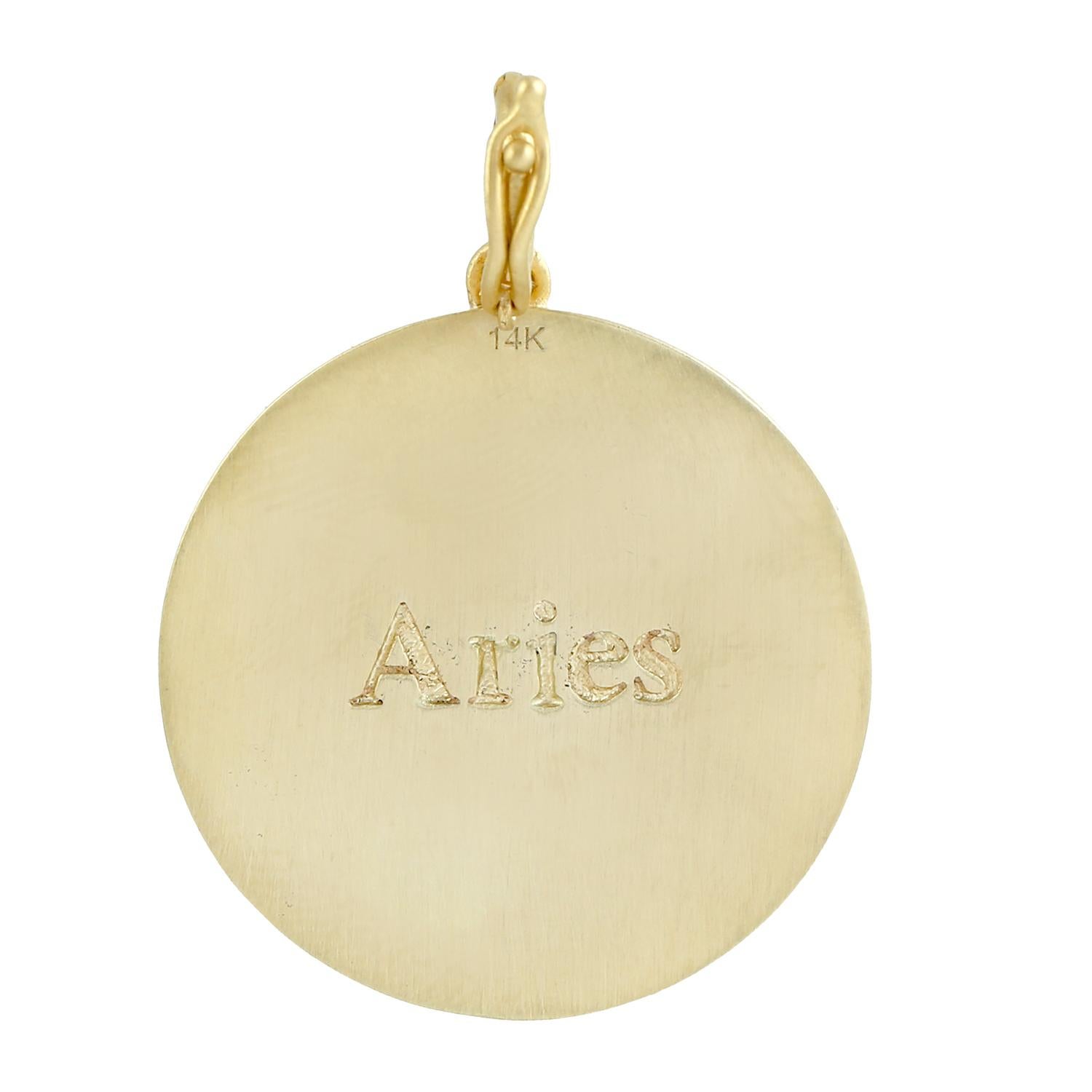 Aries Zodiac Pendant With Diamonds Made In 14k Yellow Gold im Zustand „Neu“ im Angebot in New York, NY