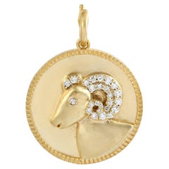 Aries Zodiac Pendant With Diamonds Made In 14k Yellow Gold