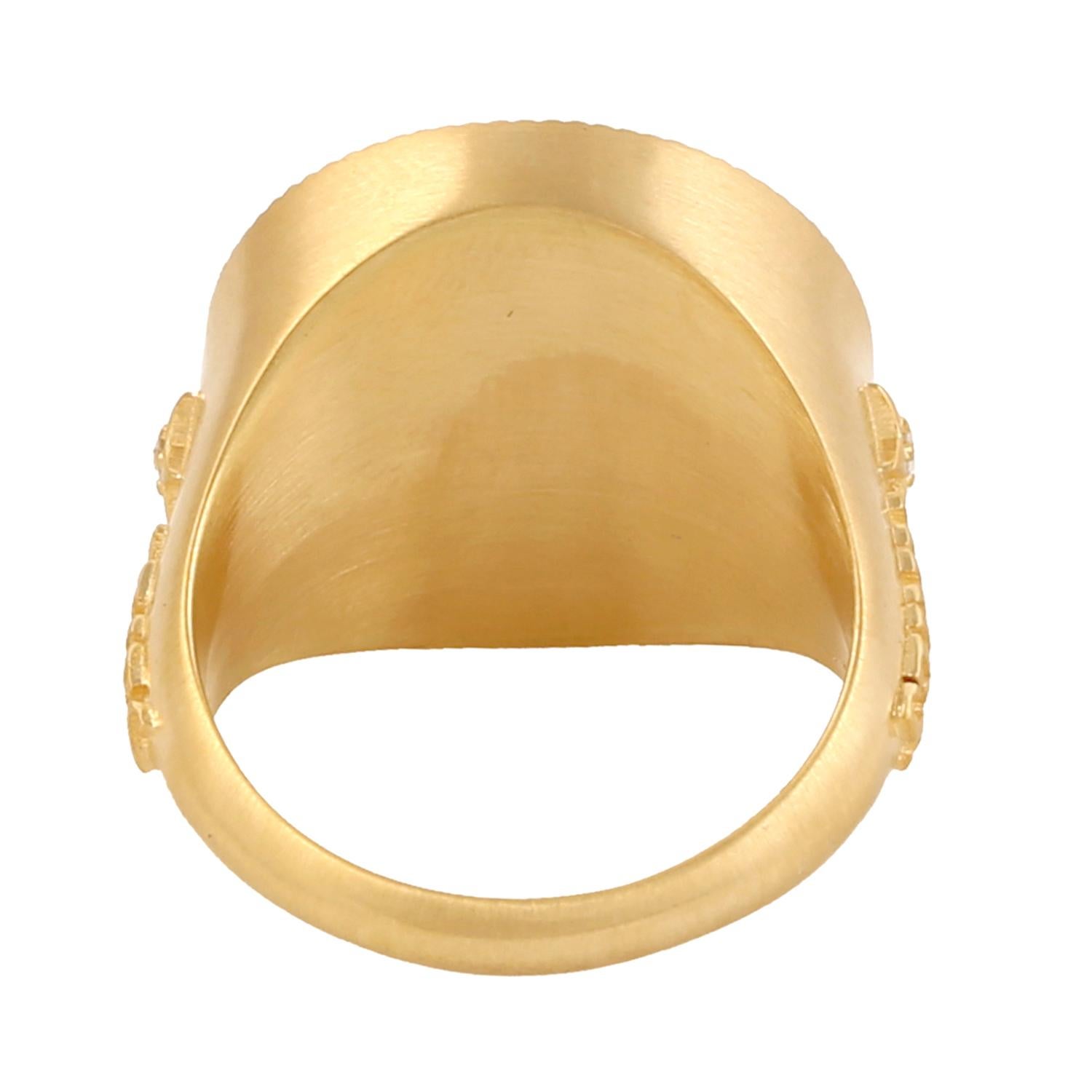 Mixed Cut Aries Zodiac Ring With Pave Diamonds Made in 14k Yellow Gold For Sale