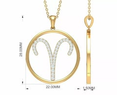 Aries Sign Zodiac Pendant Necklace in 14k Solid Gold
