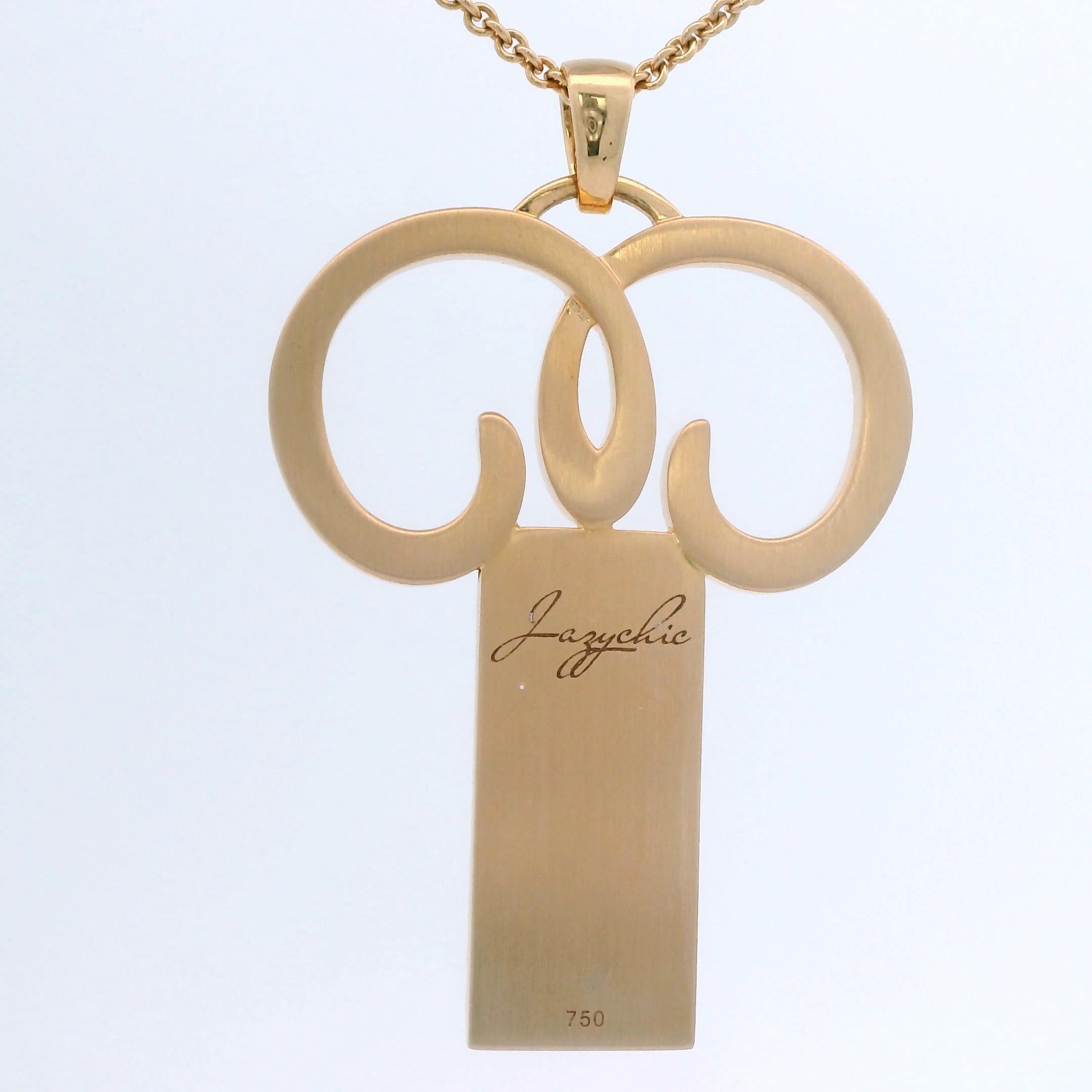 Contemporary Aries Zodiac Pendant  18 K Rose Gold  25 Diamonds  6 Pink Sapphires For Sale