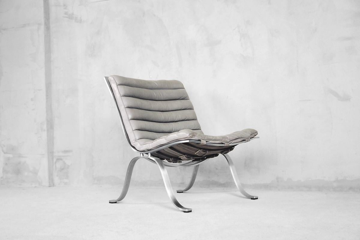 Steel Ariet Leather Lounge Chair by Arne Norell for Norell Möbel AB, 1966 For Sale